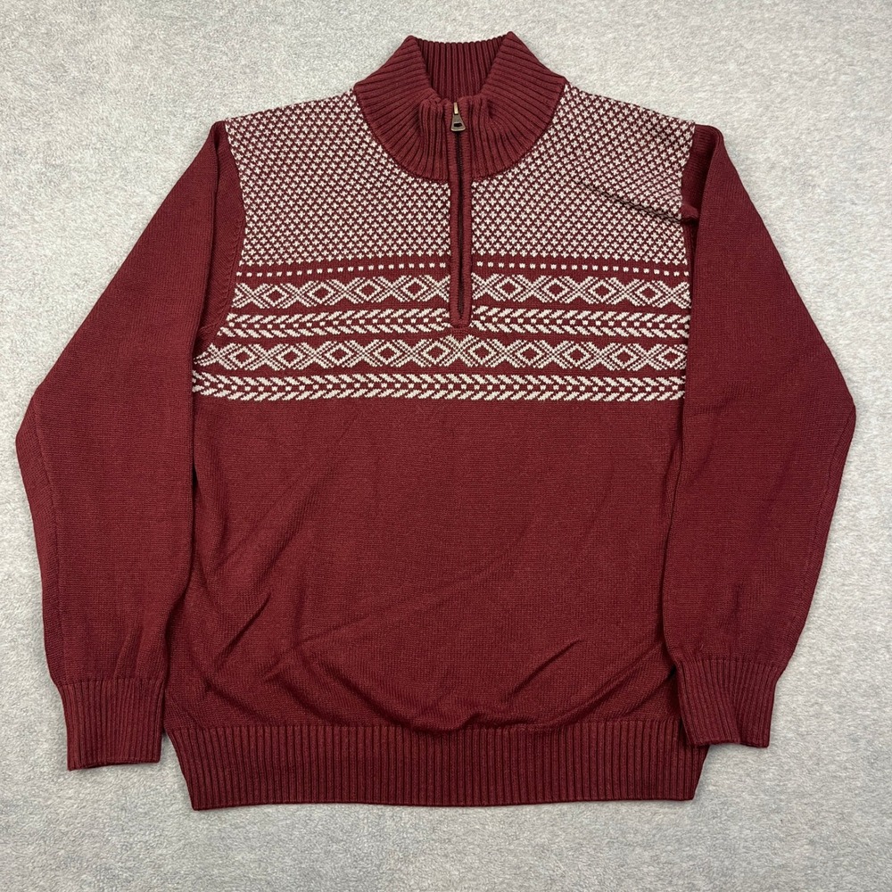 Weatherproof Vintage Sweater Mens XL Burgundy Holiday Sweater 1/4 Zip Fair Isle